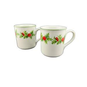 Vintage Schmidt Porcelana Holly & Berry Coffee Mugs Set of 2
